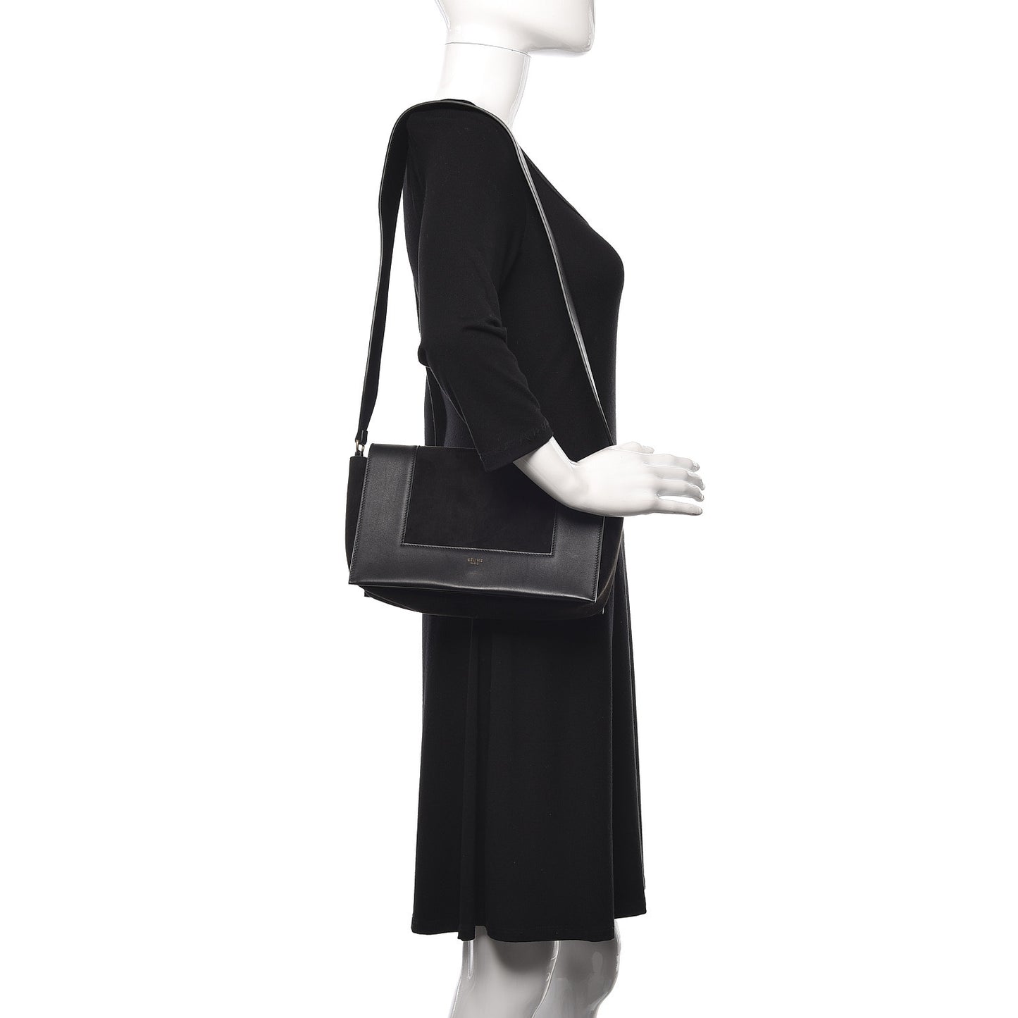Suede Calfskin Medium Frame Shoulder Bag Black
