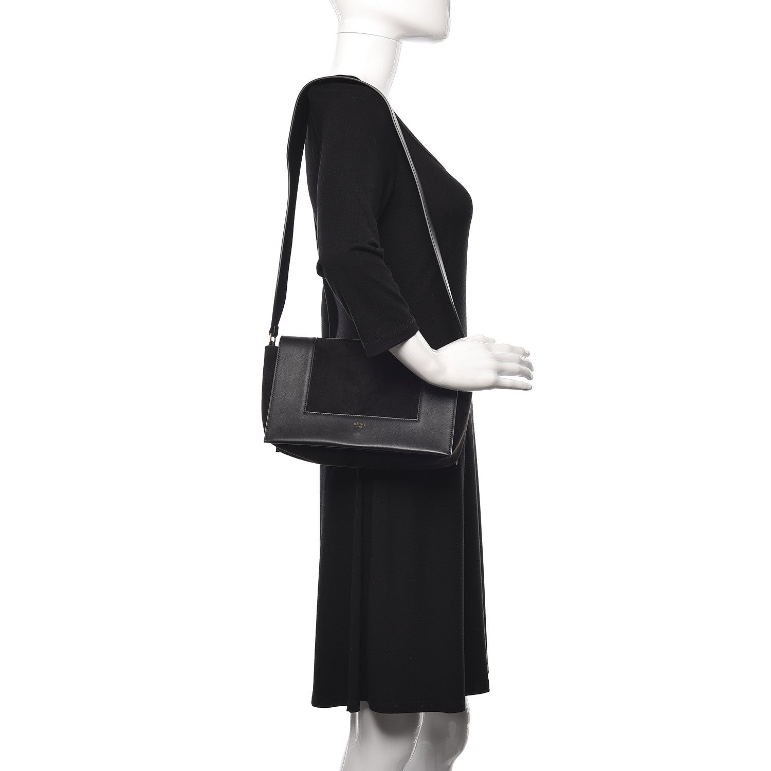 Celine Suede Calfskin Medium Frame Shoulder Bag Black 2 of 9