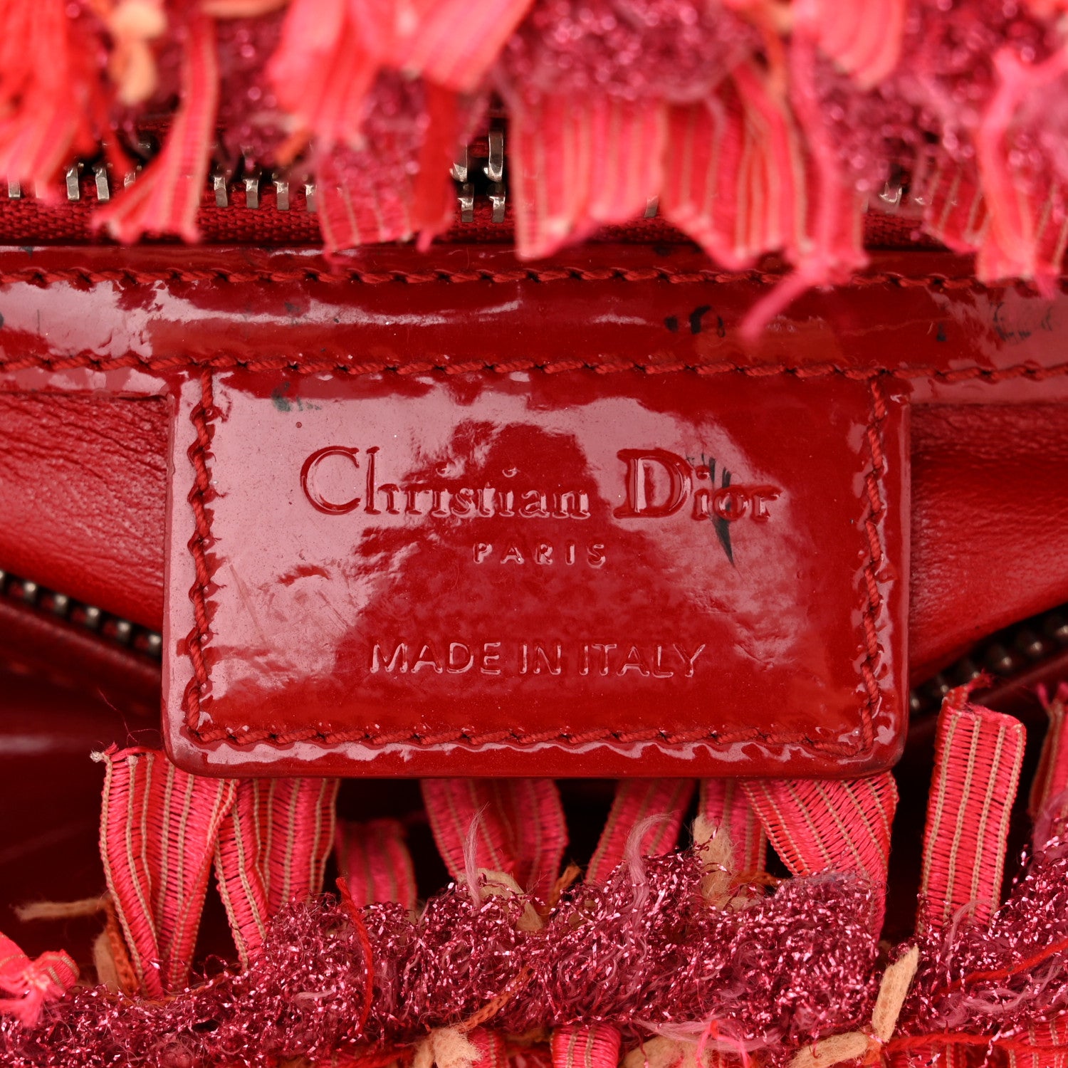 Christian Dior Tweed Fringe Rhinestone Medium Lady Dior Red 6 of 10