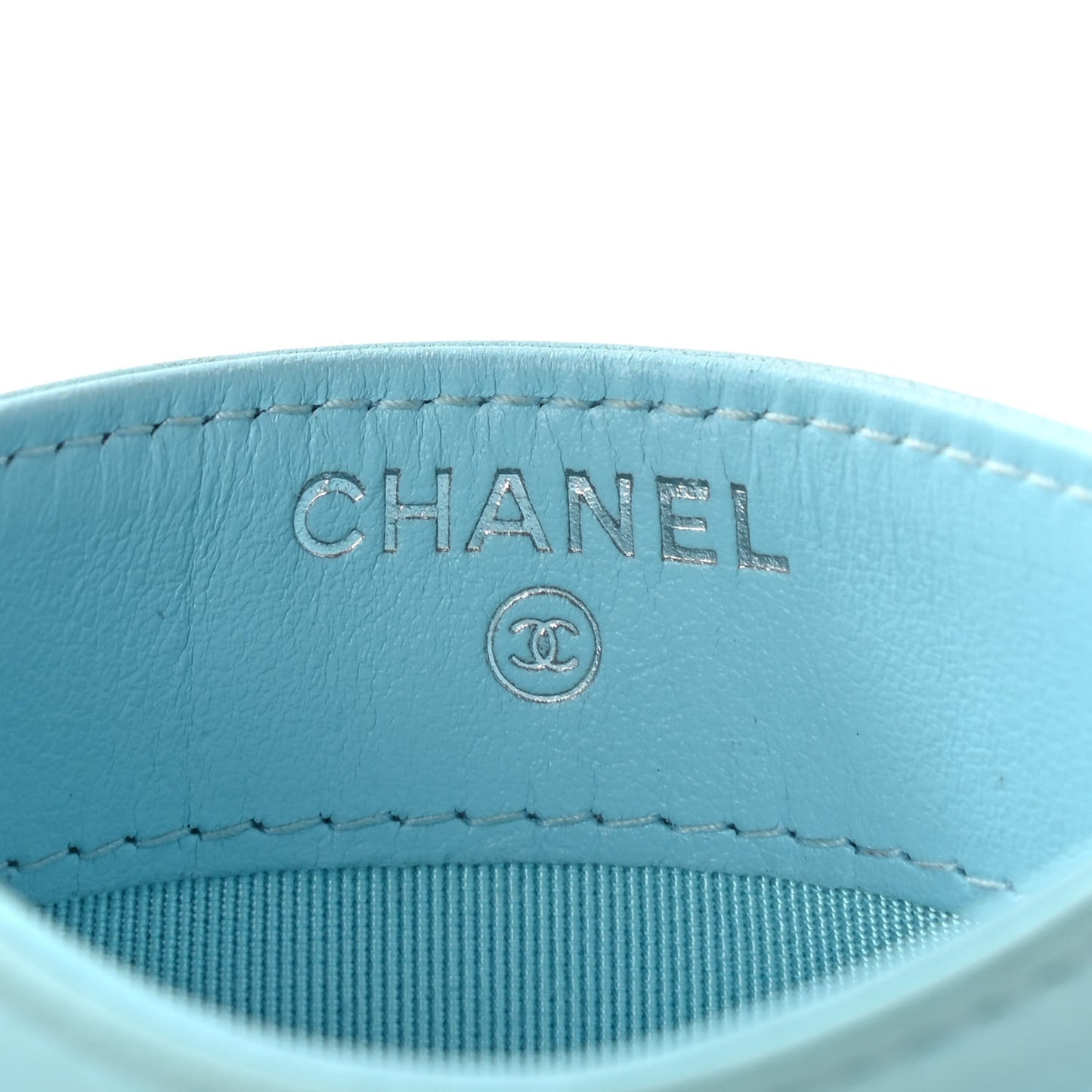 Lambskin Quilted Card Holder Light Blue