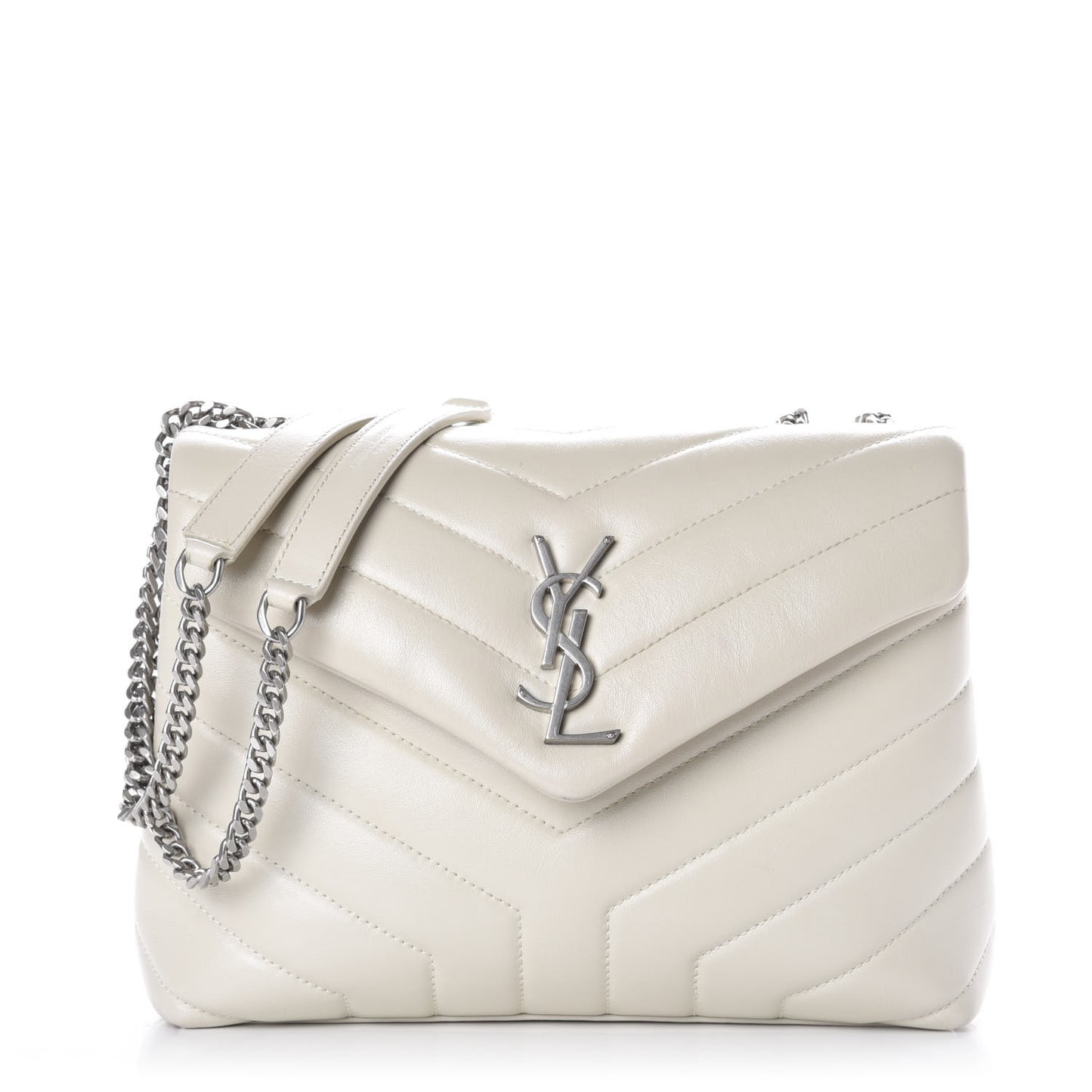 Calfskin Y Quilted Monogram Small Loulou Chain Satchel Ivory