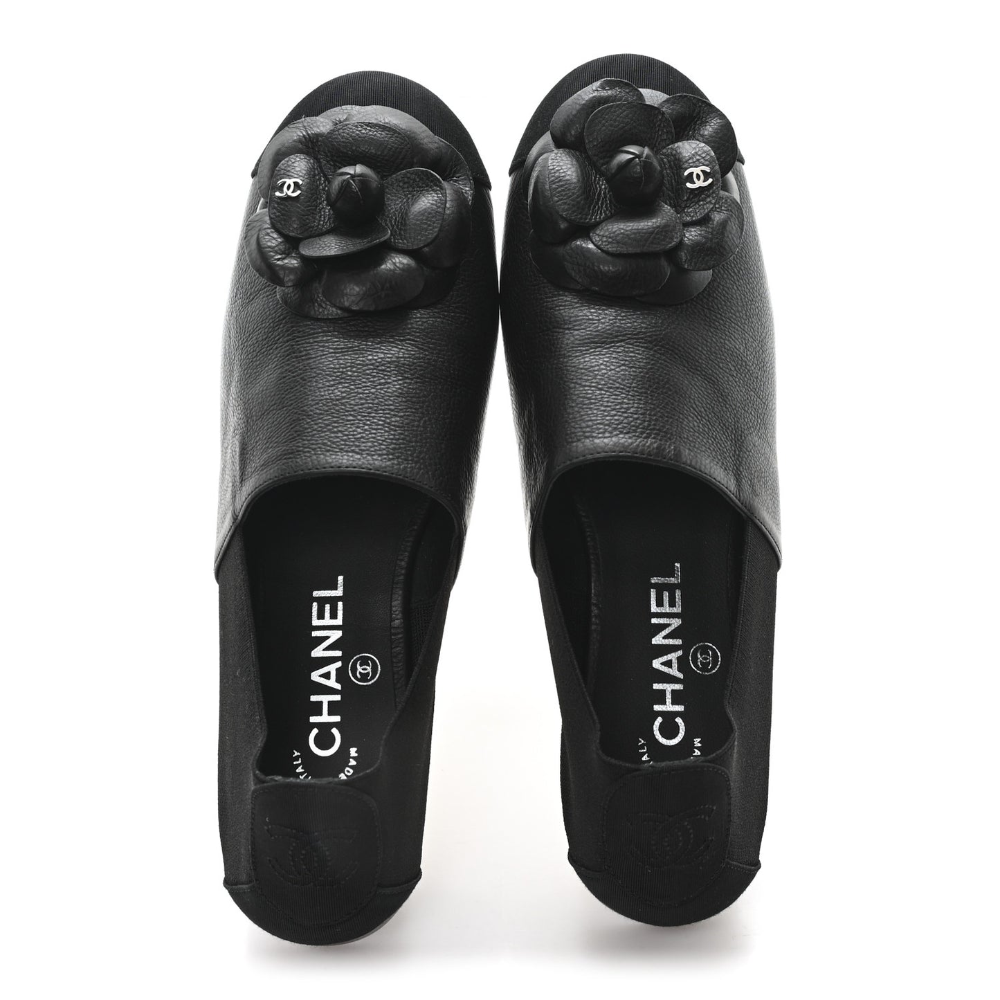 Calfskin Grosgrain Camellia Mocassin Loafers 41 Black