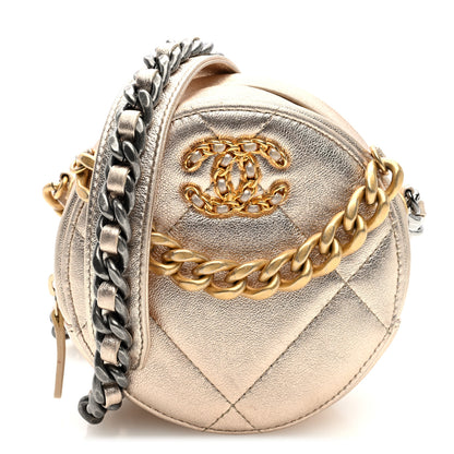 Chanel Metallic Lambskin Quilted Chanel 19 Round Clutch With Chain Gold 1 of 11