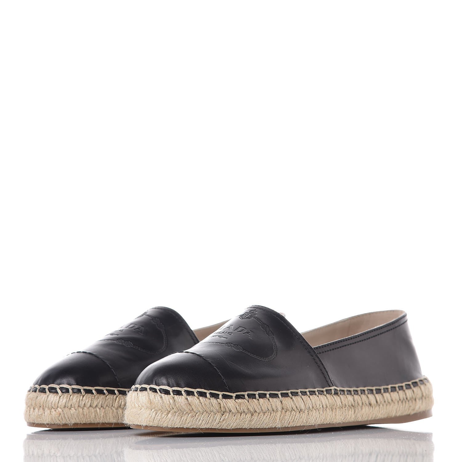 Prada Vitello Lux Logo Embossed 20mm Espadrilles 40 Black 3 of 10