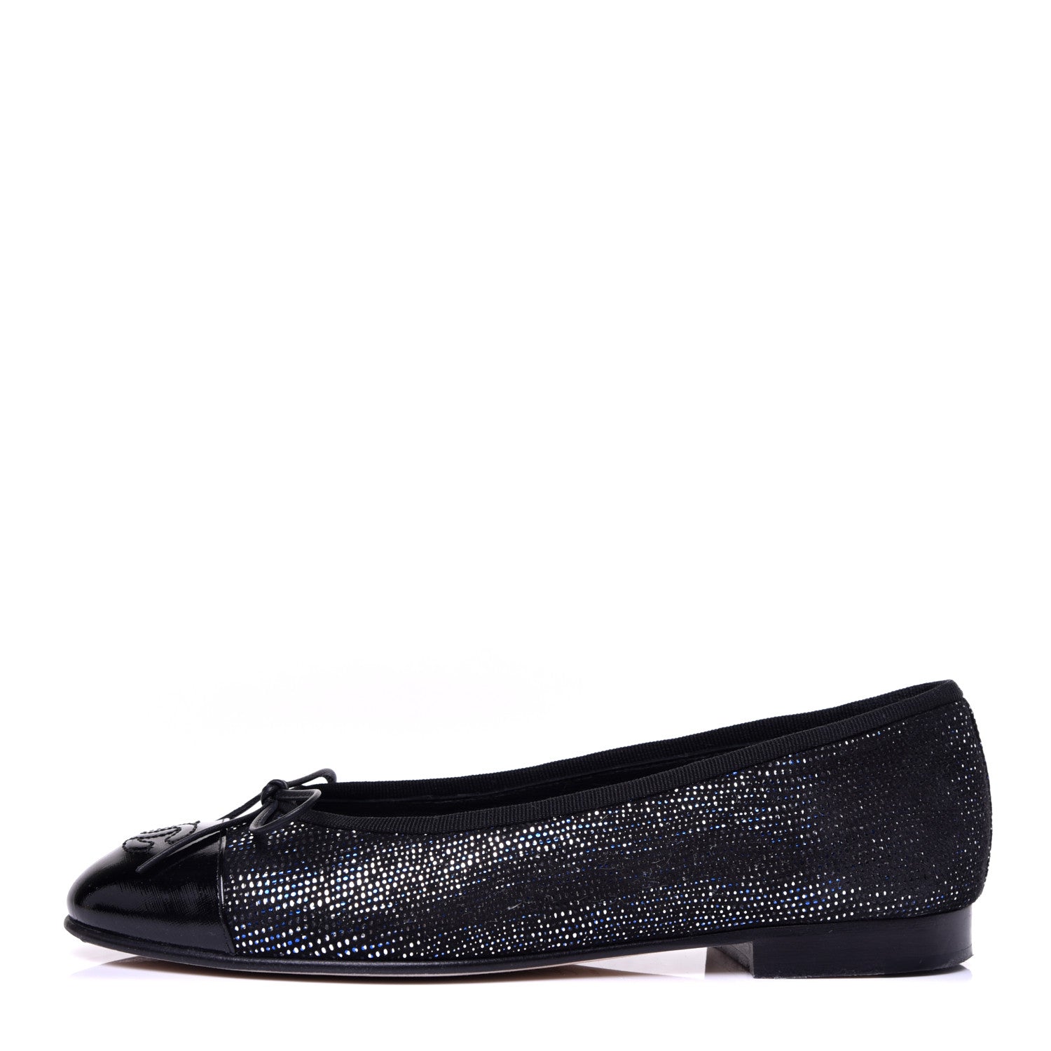 Chanel Fantasy Goatskin Patent Calfskin CC Cap Toe Ballerina Flats 36.5 Black Blue 1 of 11