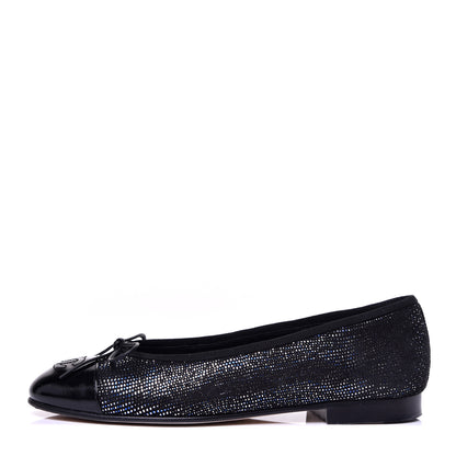 Chanel Fantasy Goatskin Patent Calfskin CC Cap Toe Ballerina Flats 36.5 Black Blue 1 of 11