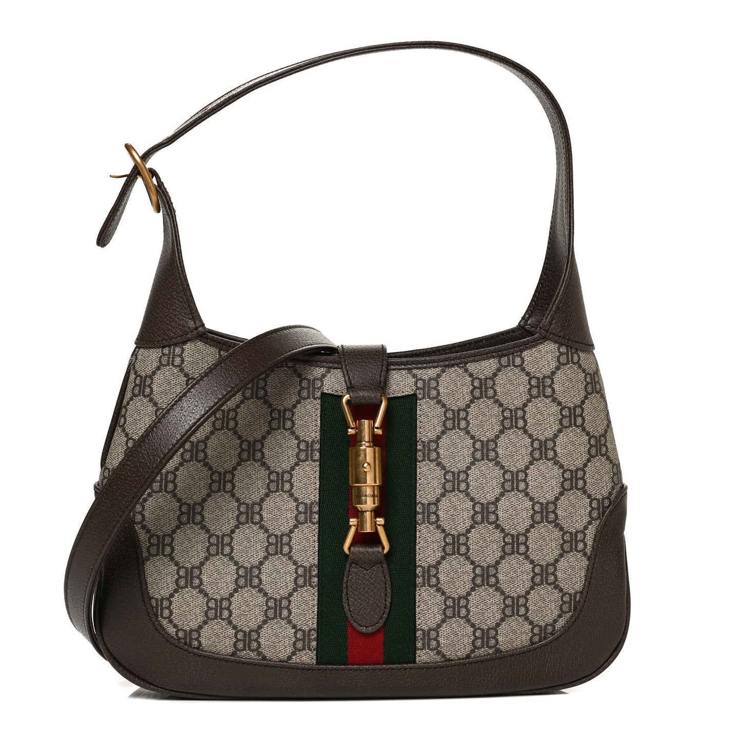 X BALENCIAGA BB Supreme Monogram Calfskin Web Small Jackie 1961 Hobo Beige Ebony