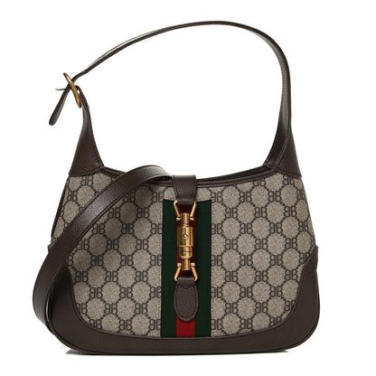 Gucci X BALENCIAGA BB Supreme Monogram Calfskin Web Small Jackie 1961 Hobo Beige Ebony 1 of 11
