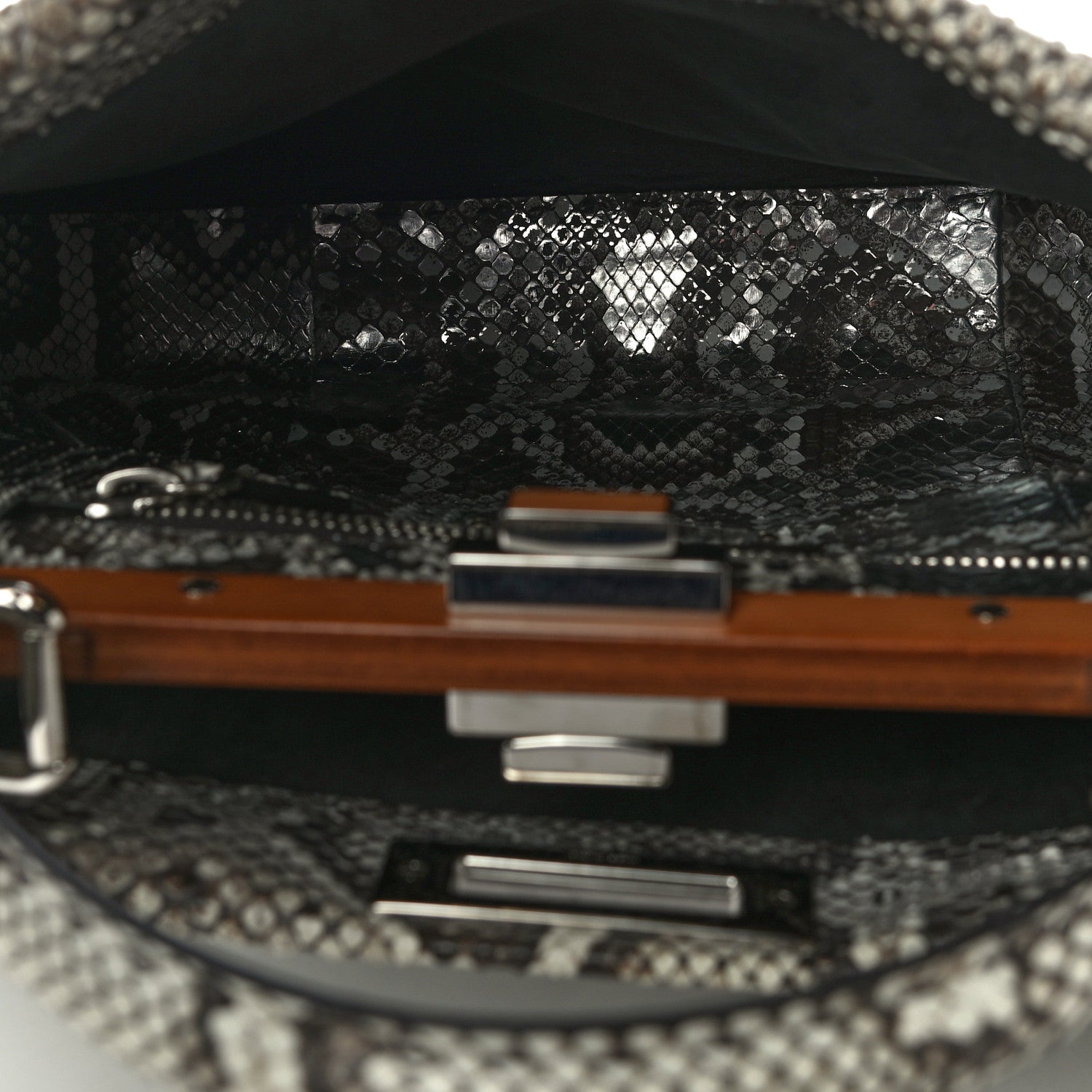 Fendi Python Selleria Medium Peekaboo Iconic Satchel Stone Silver 5 of 10