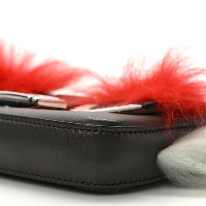 Fendi Nappa Shatoosh Fox Goat Fur Monster Micro Baguette Carbone Tangerine Luna 9 of 9