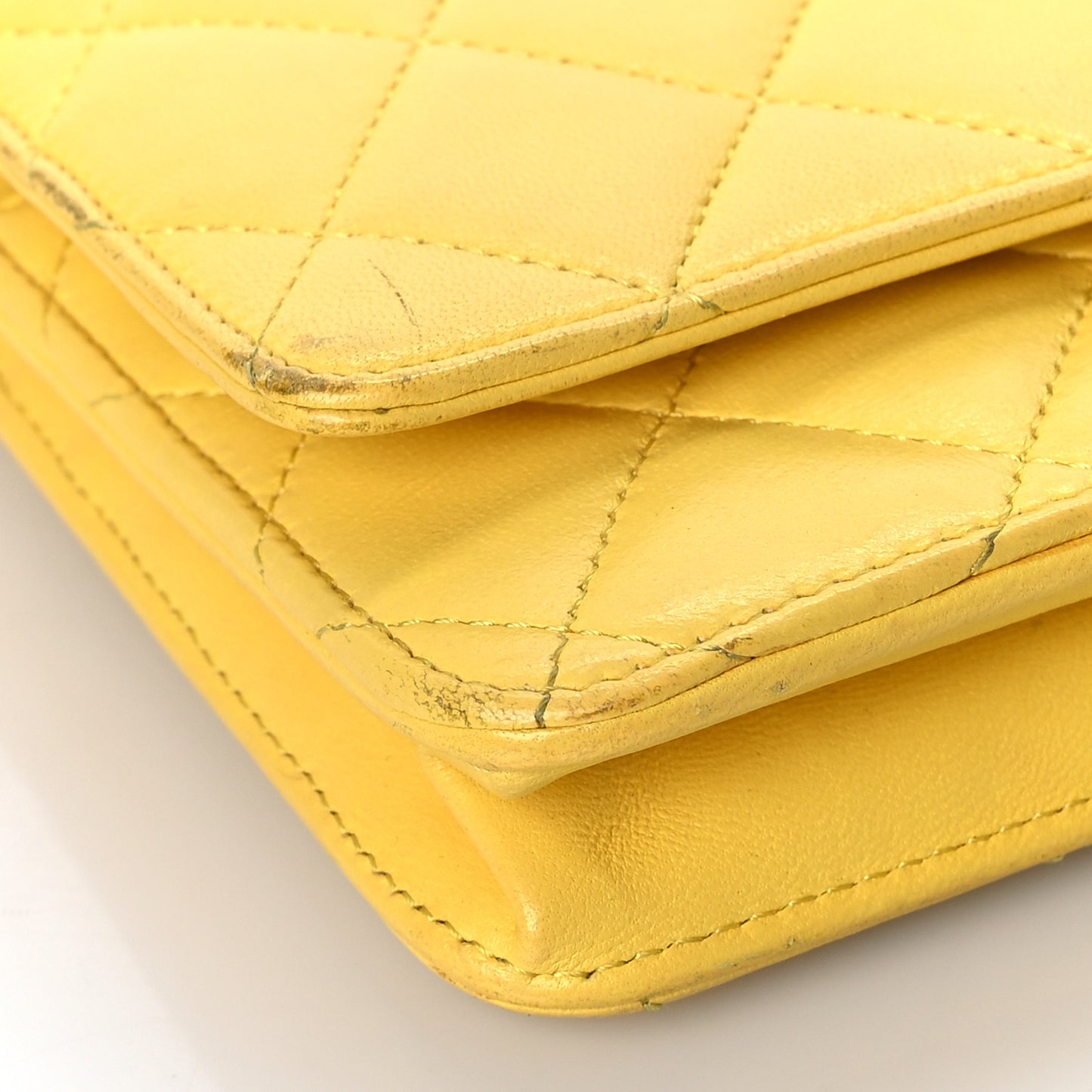 Lambskin Quilted Wallet on Chain WOC Yellow
