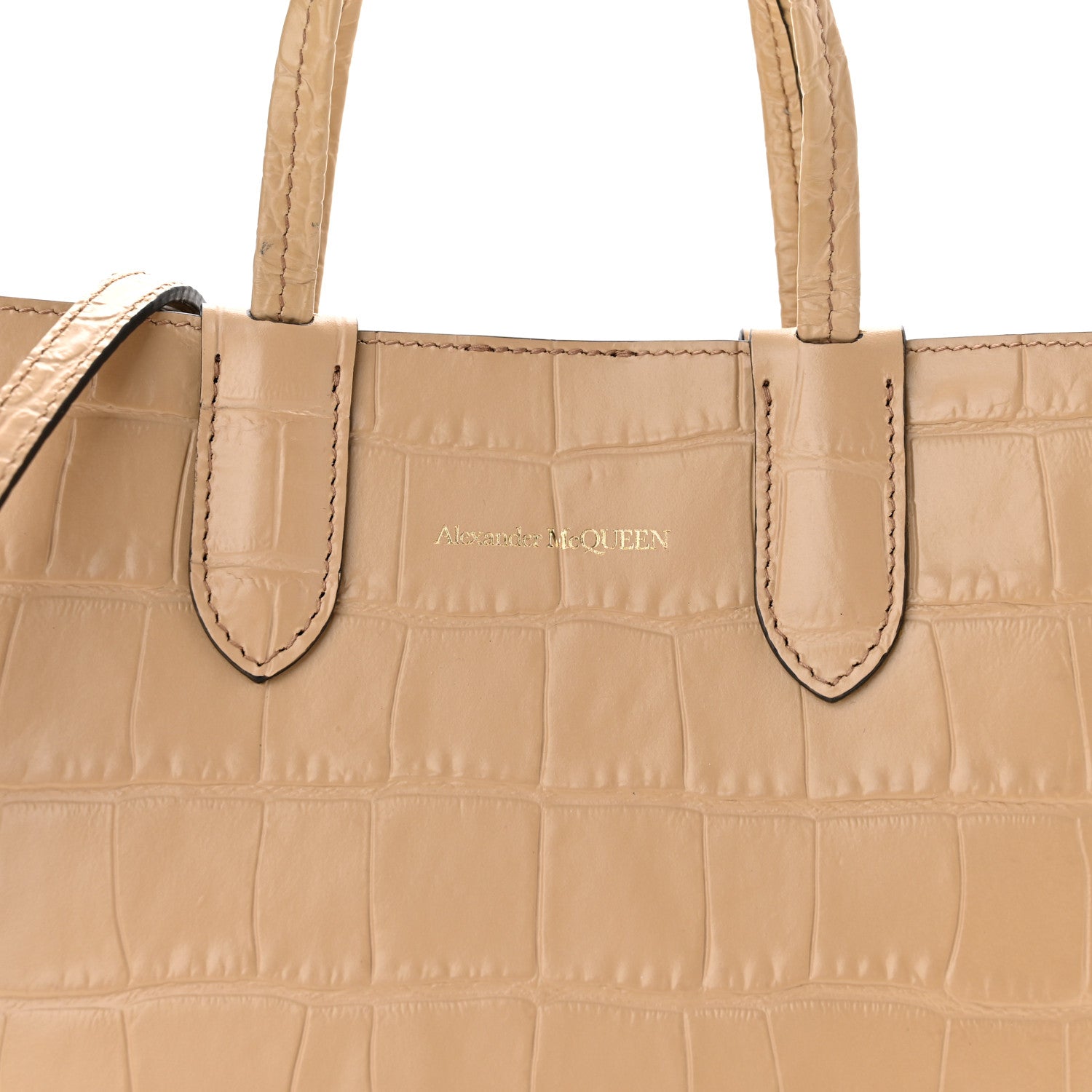 Alexander McQueen Calfskin Crocodile Embossed Mini Shopper Tote Beige 7 of 9