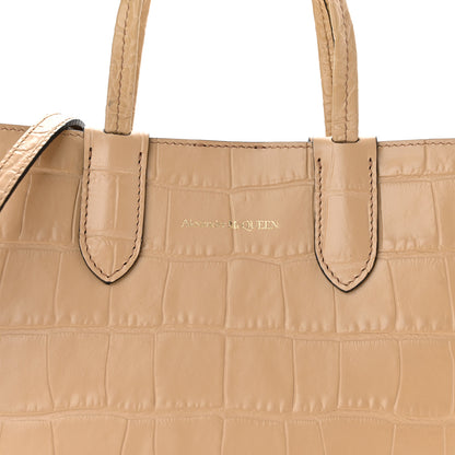 Alexander McQueen Calfskin Crocodile Embossed Mini Shopper Tote Beige 7 of 9