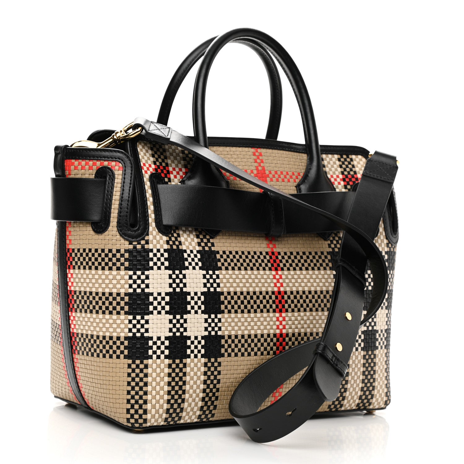 Burberry Calfskin Woven Vintage Check Triple Stud Mini Belt Bag Archive Beige 3 of 11
