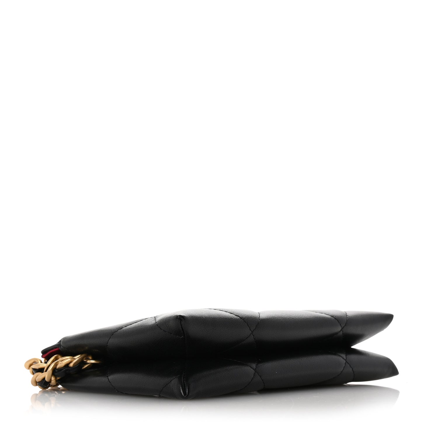 Shiny Goatskin Quilted Small Chanel 19 Pouch With Handle Black