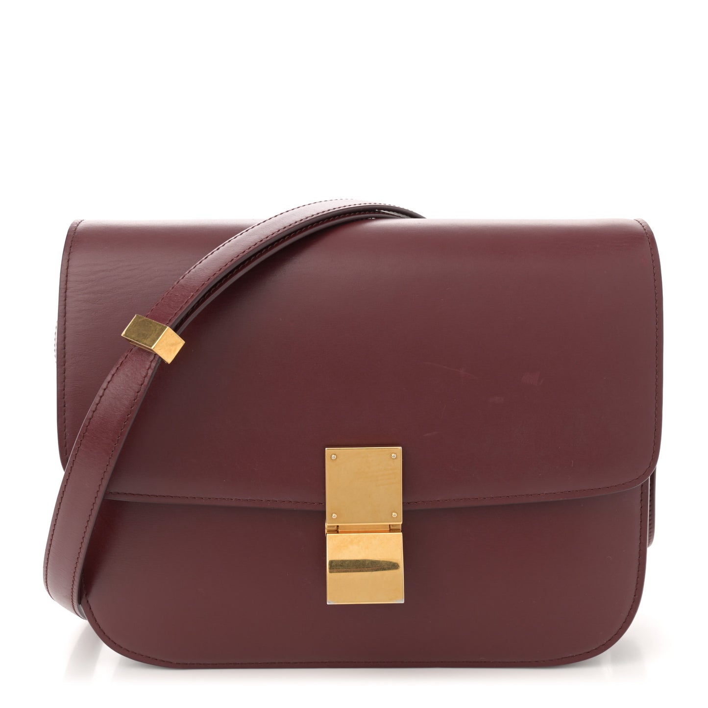 Box Calfskin Medium Classic Box Flap Bag Burgundy