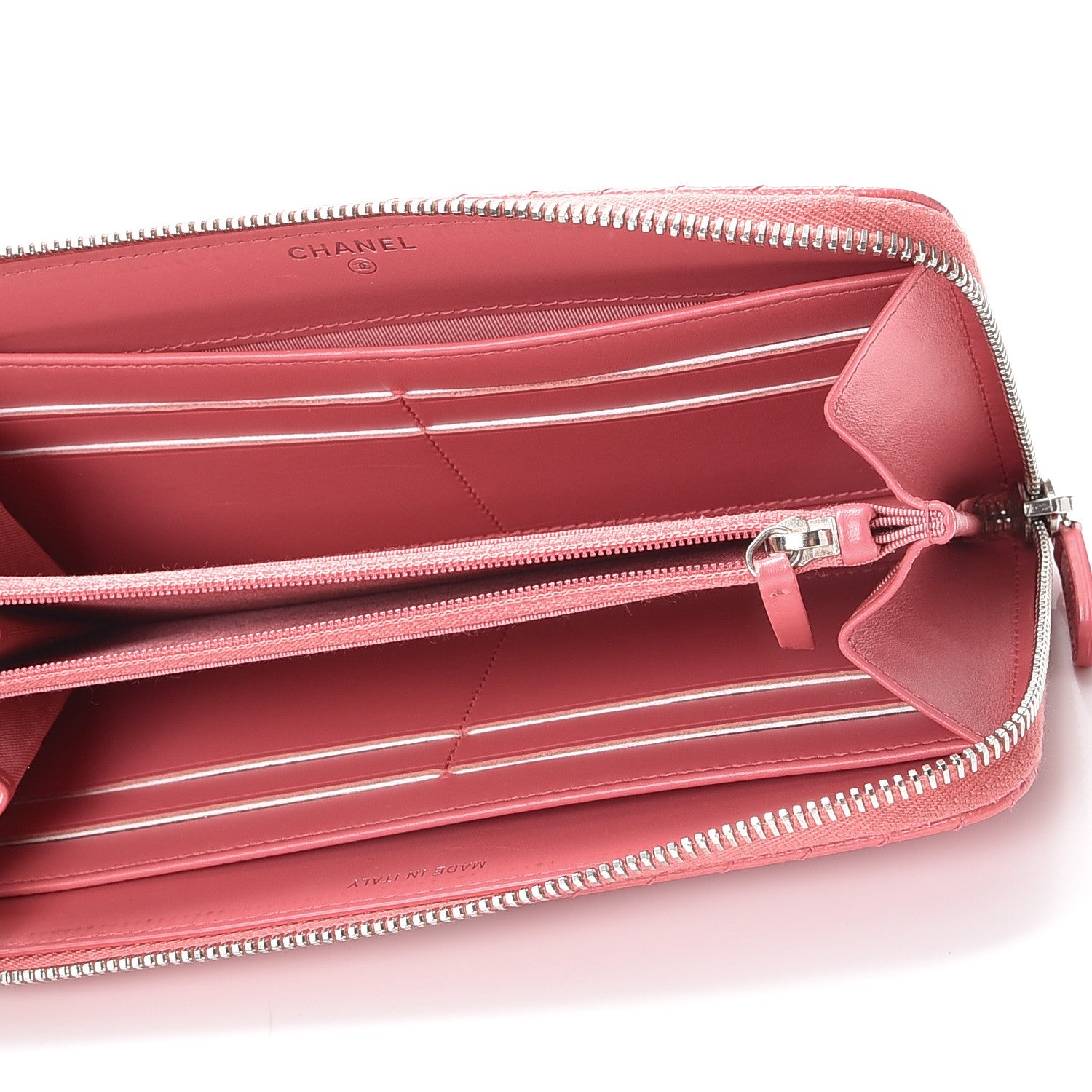 Chanel Caviar Chevron Large Gusset Zip Around Wallet Pink 5 of 9