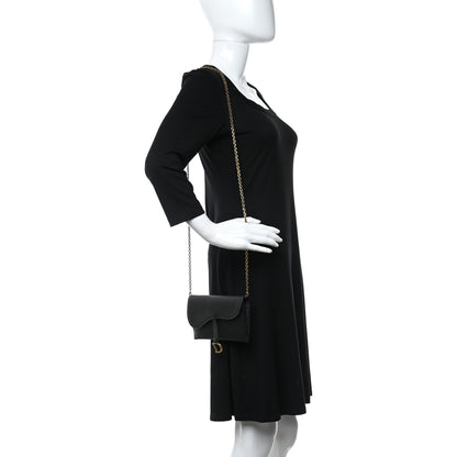 Christian Dior Grained Calfskin Saddle Chain Wallet Pouch Black 2 of 12