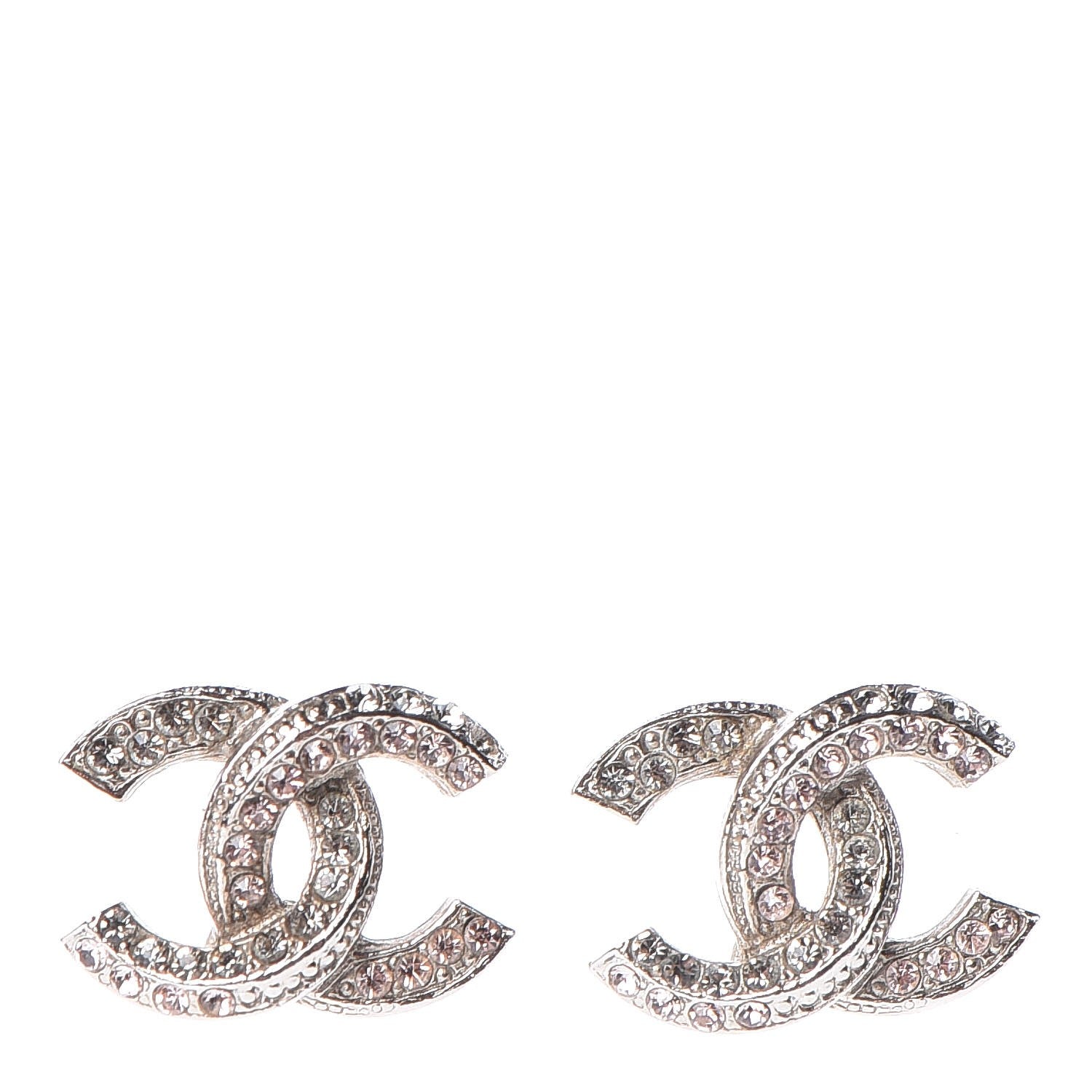 Chanel Crystal CC Earrings Silver Pink 1 of 5