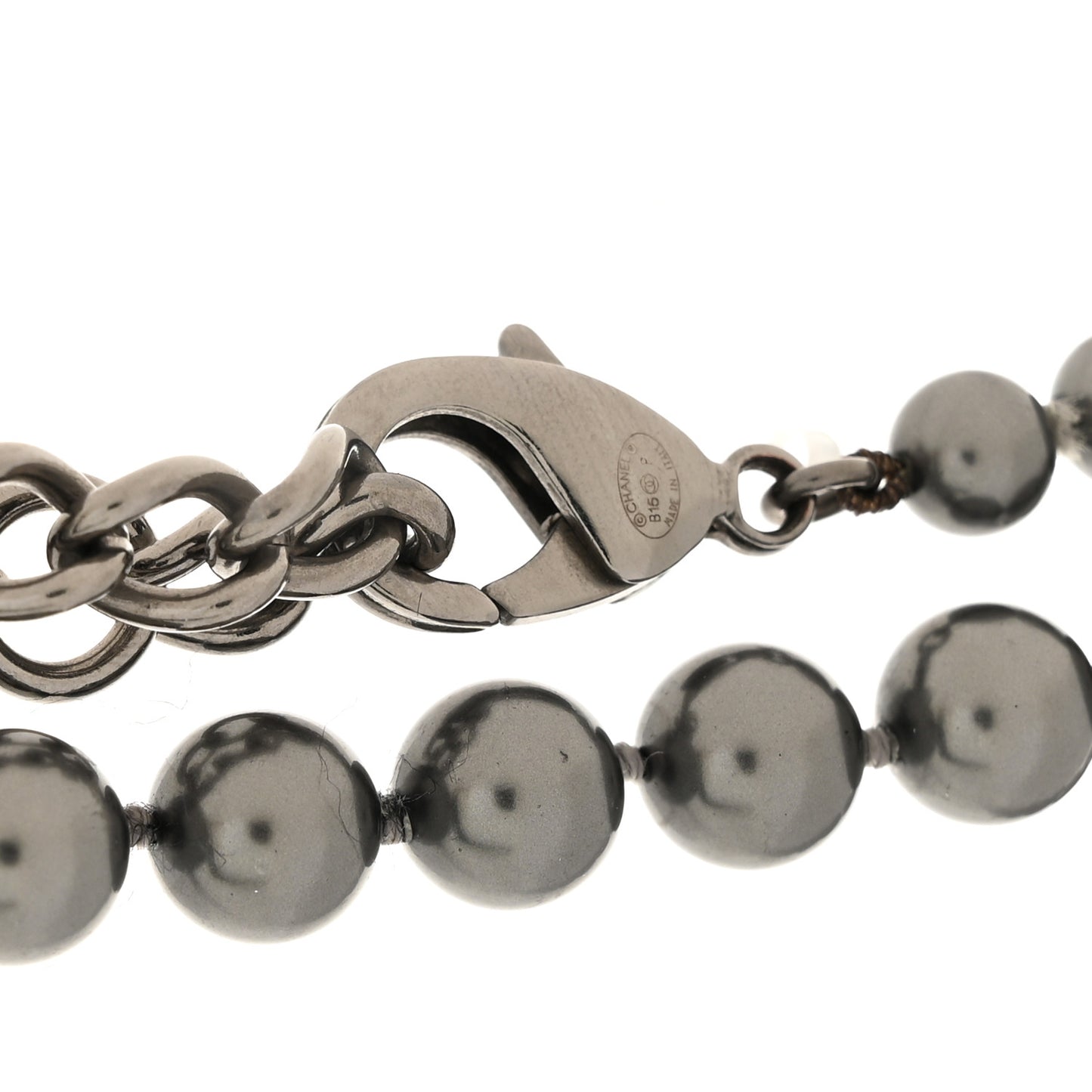 Ruthenium Graduated Pearl CC Long Necklace Dark Grey