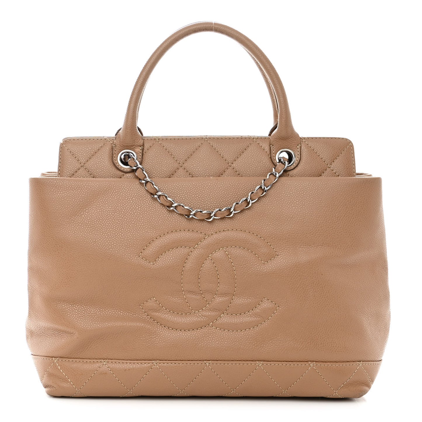 Caviar Medium Soft CC Top Handle Tote Dark Beige
