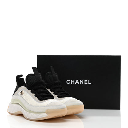 Chanel Velvet Calfskin Mixed Fibers CC Sneakers 37.5 Ivory Black 9 of 9