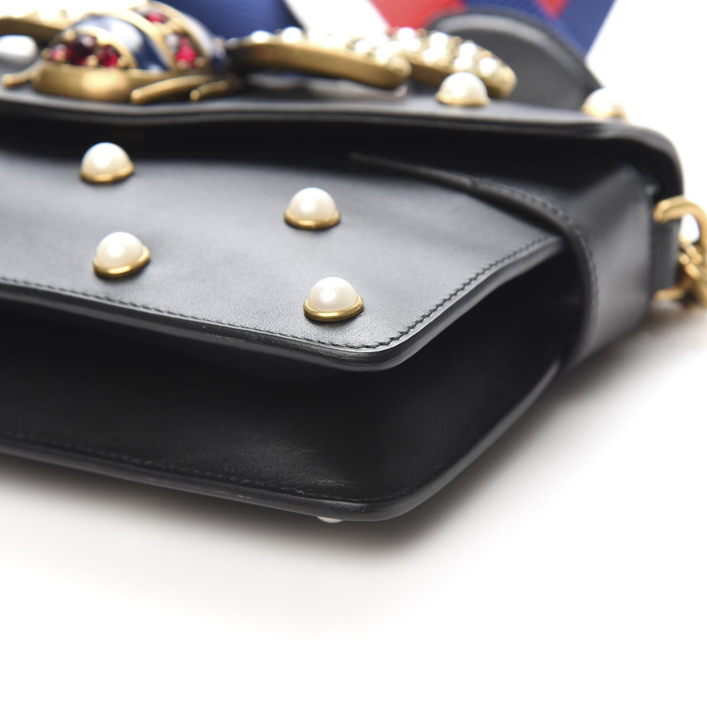 Nappa Pearl Studded Mini Queen Margaret Broadway Shoulder Bag Black