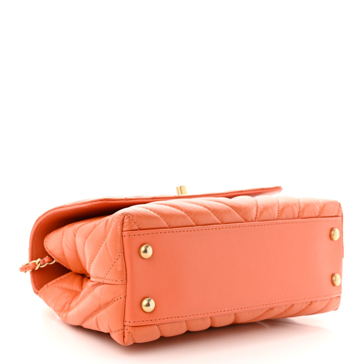 Calfskin Chevron Quilted Mini Coco Handle Flap Orange