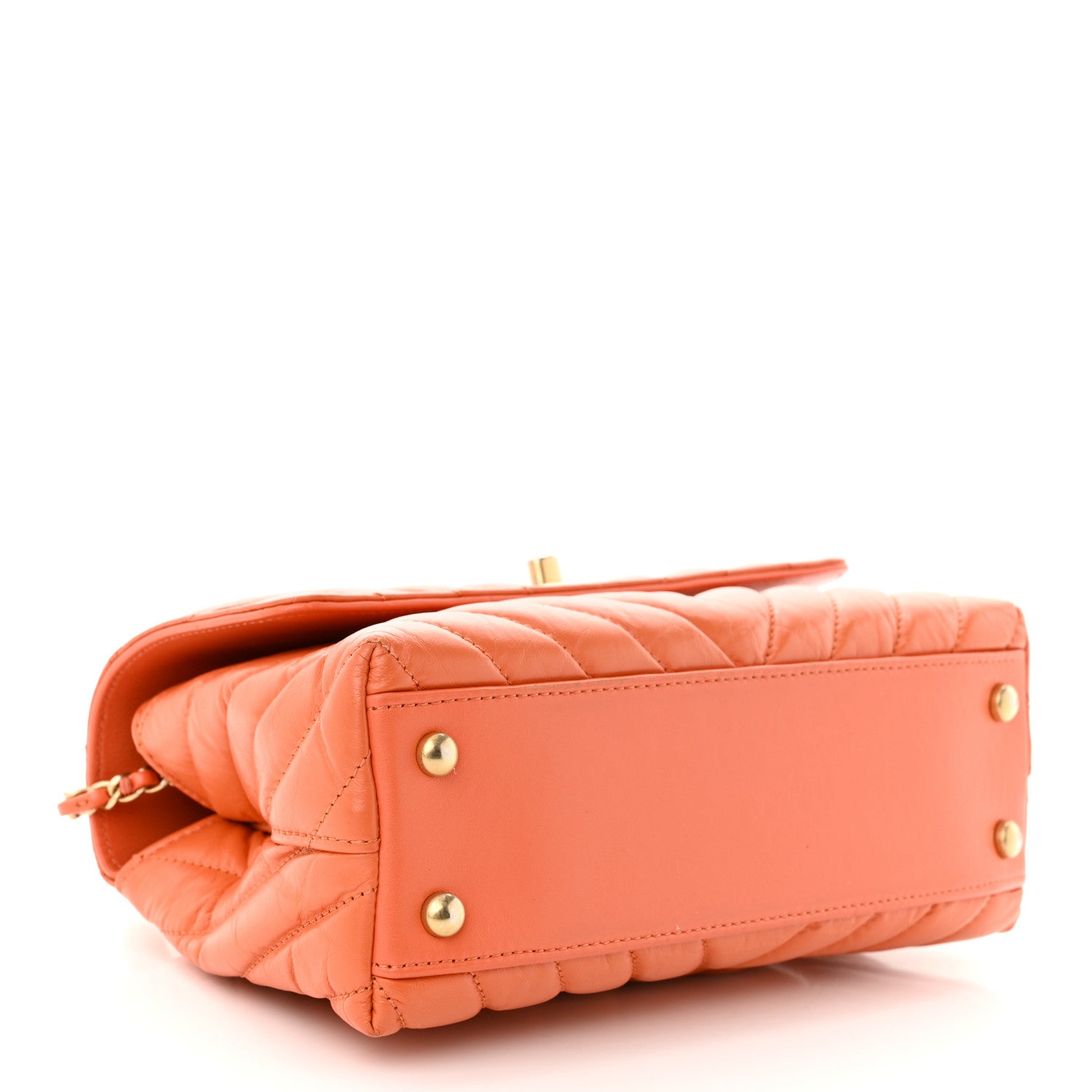 Chanel Calfskin Chevron Quilted Mini Coco Handle Flap Orange 4 of 10
