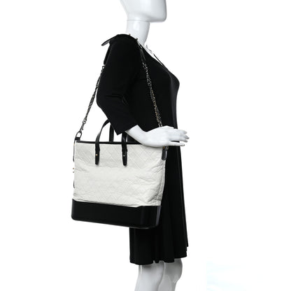 Chanel Aged Calfskin Quilted Large Gabrielle Shopping Tote White Black 2 of 9