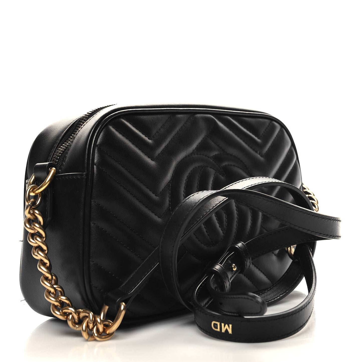 Calfskin Matelasse Small GG Marmont Chain Shoulder Bag Black