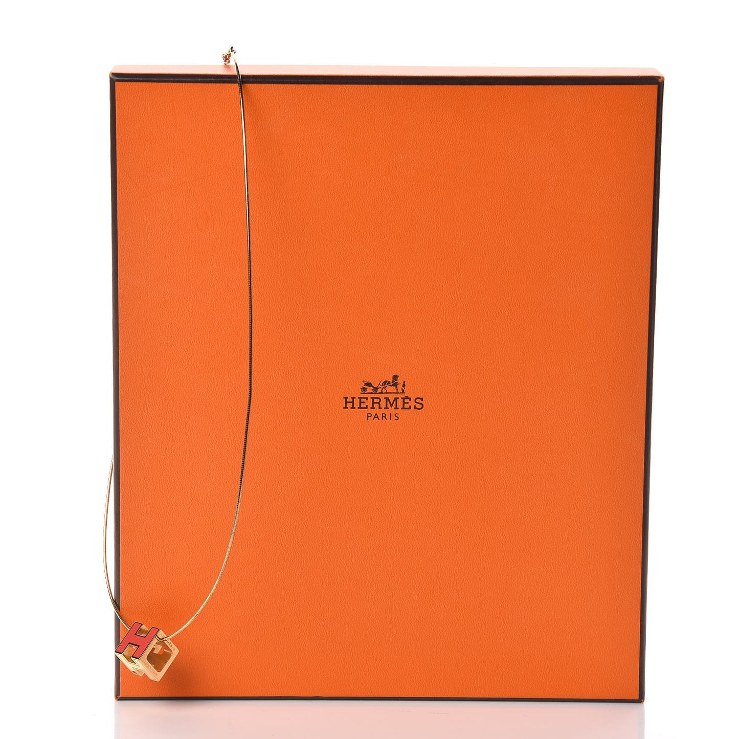 Gold Lacquered Cage d'H Pendant Necklace Orange Fonce