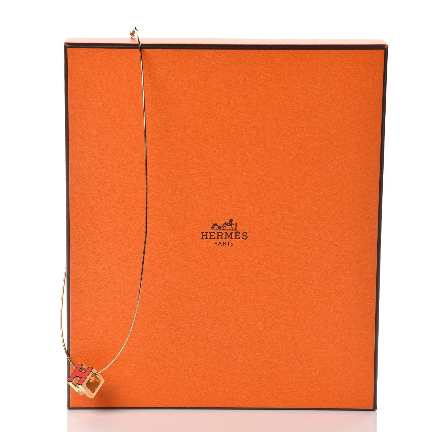 Hermes Gold Lacquered Cage d'H Pendant Necklace Orange Fonce 5 of 5