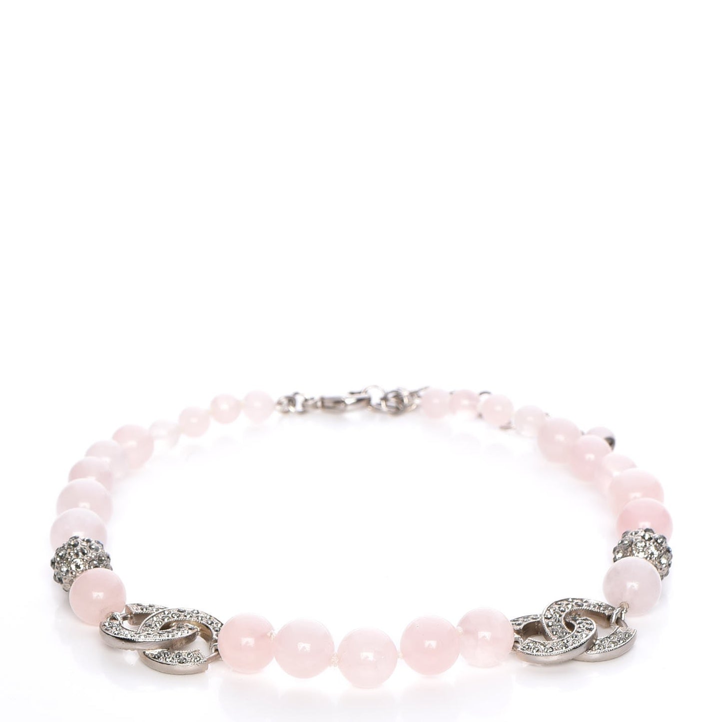Bead Crystal CC Choker Necklace Pink Silver