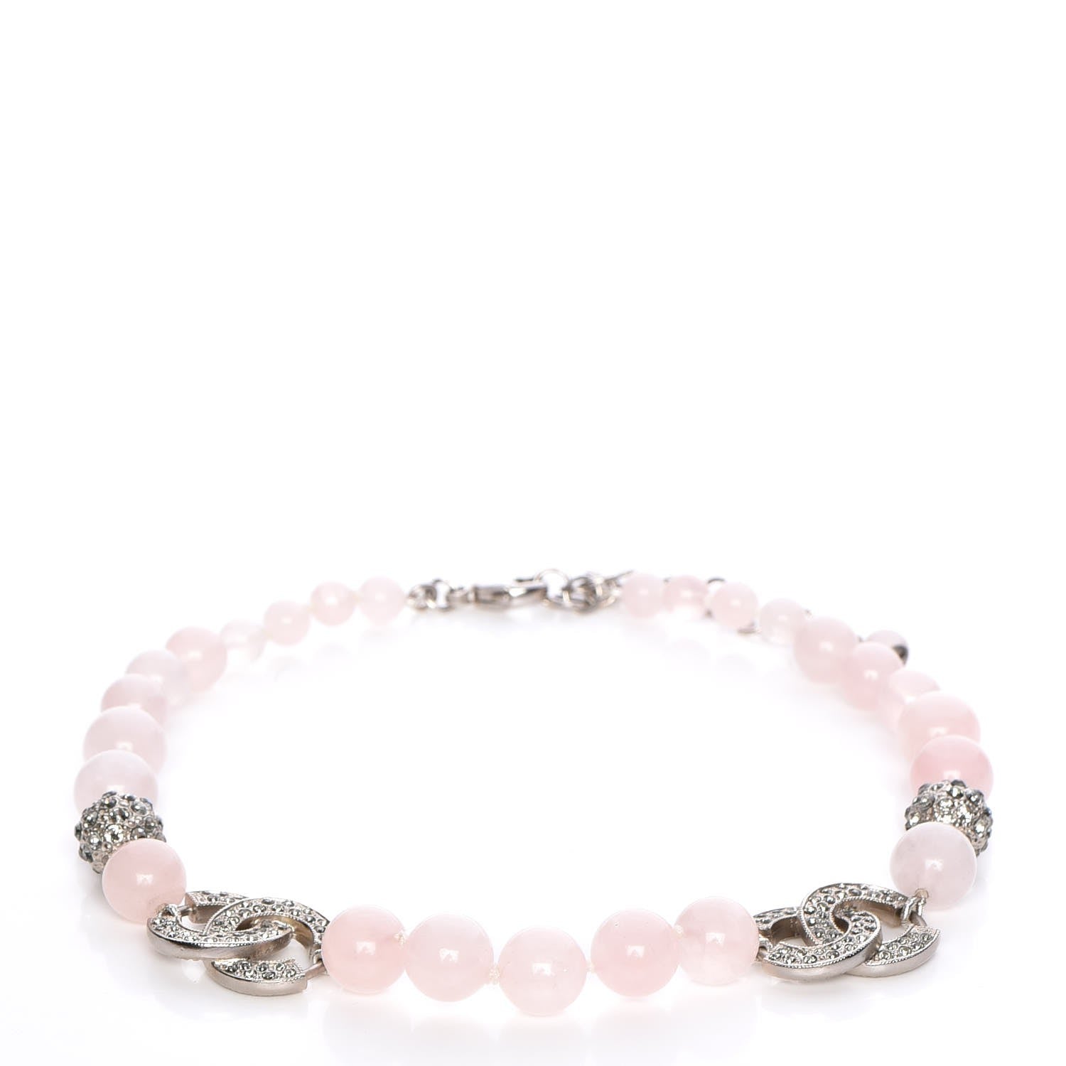 Chanel Bead Crystal CC Choker Necklace Pink Silver 1 of 7