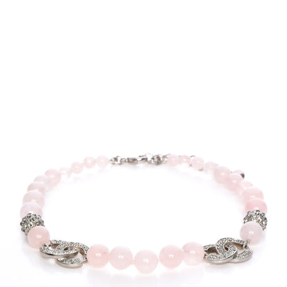 Chanel Bead Crystal CC Choker Necklace Pink Silver 1 of 7