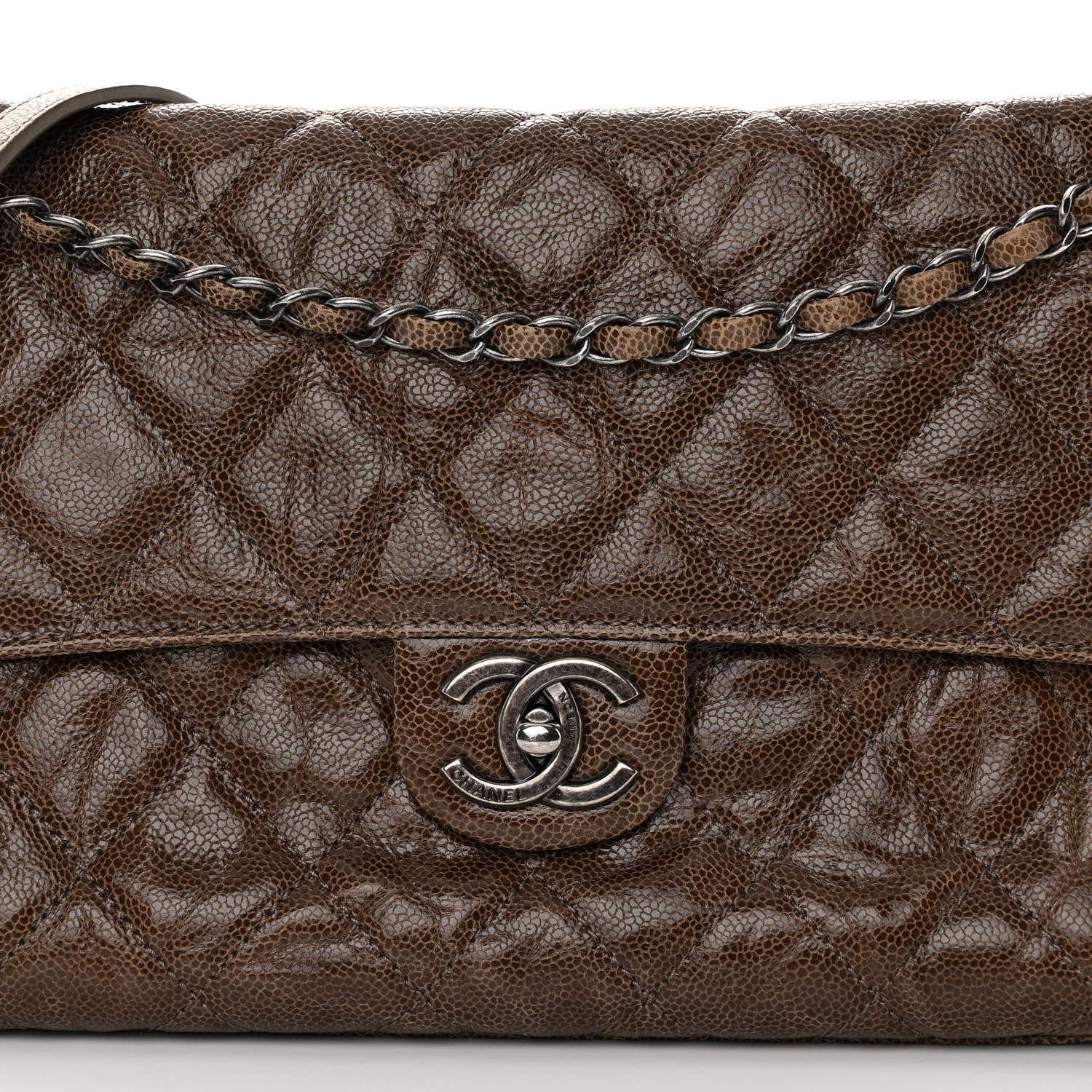 Chanel Crumpled Grained Calfskin Jumbo CC Crave Flap Brown 8 of 10