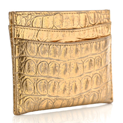 Chanel Metallic Calfskin Crocodile Embossed Cocodile Card Holder Gold 3 of 11