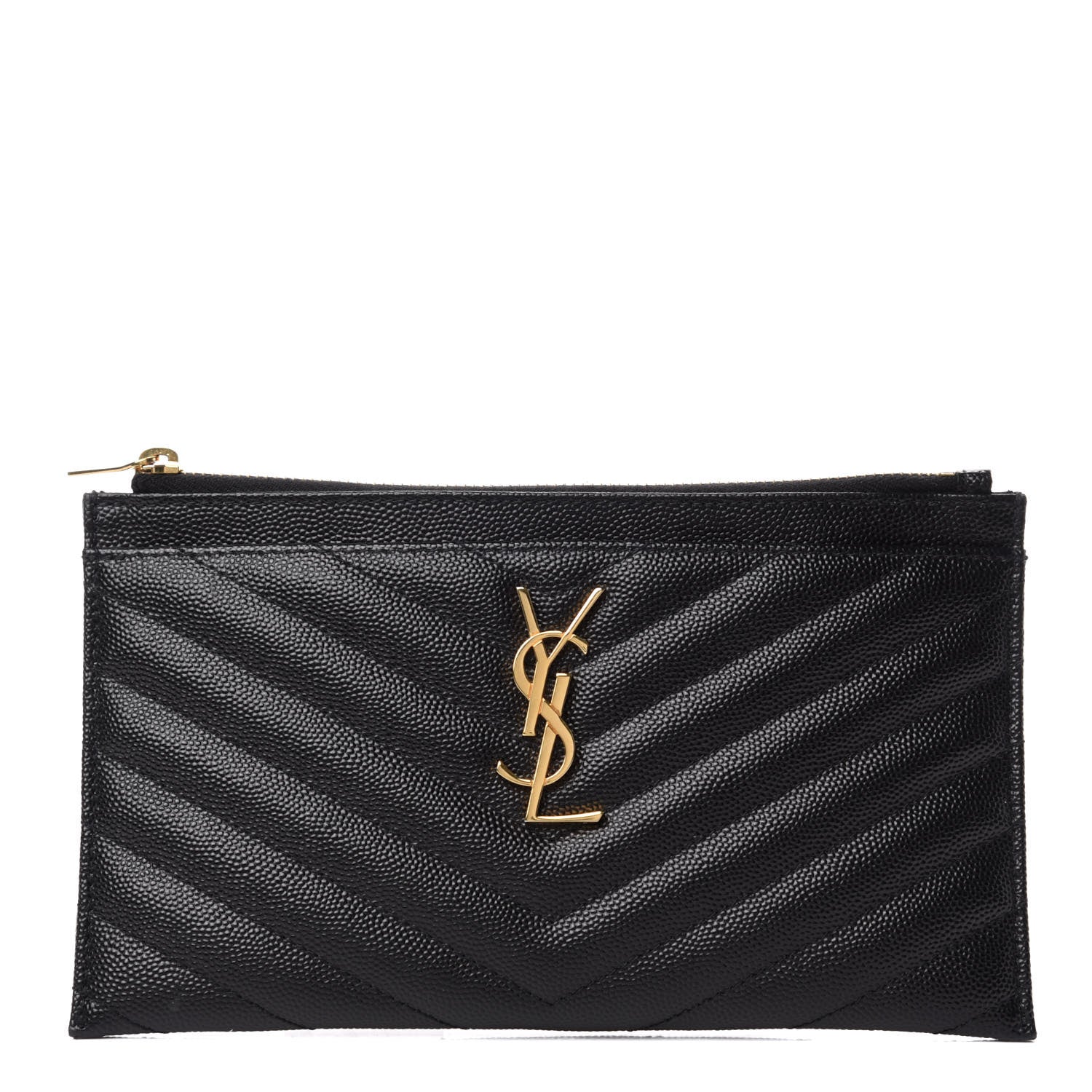 Saint Laurent Grain De Poudre Chevron Monogram Bill Pouch Black 1 of 7