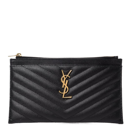 Saint Laurent Grain De Poudre Chevron Monogram Bill Pouch Black 1 of 7
