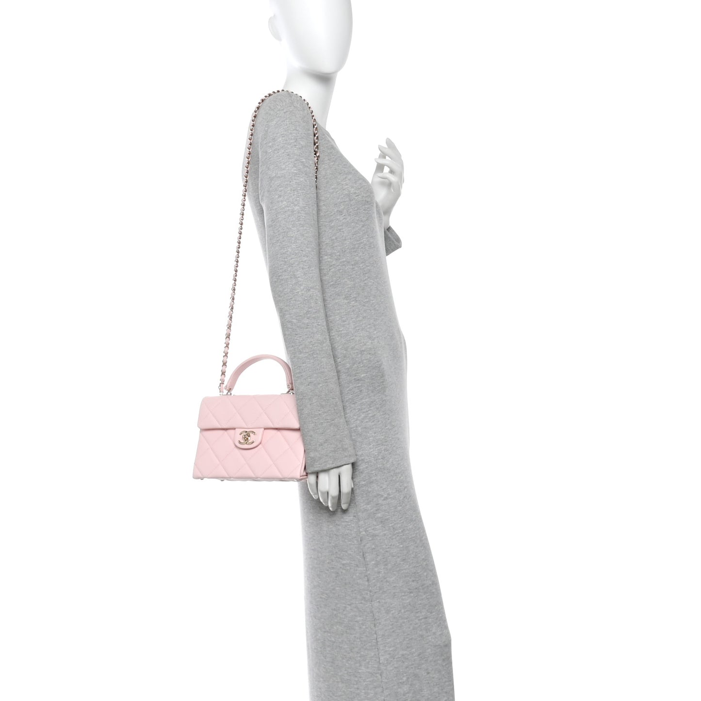 Caviar Quilted Mini Retro Twist Top Handle Flap Light Pink