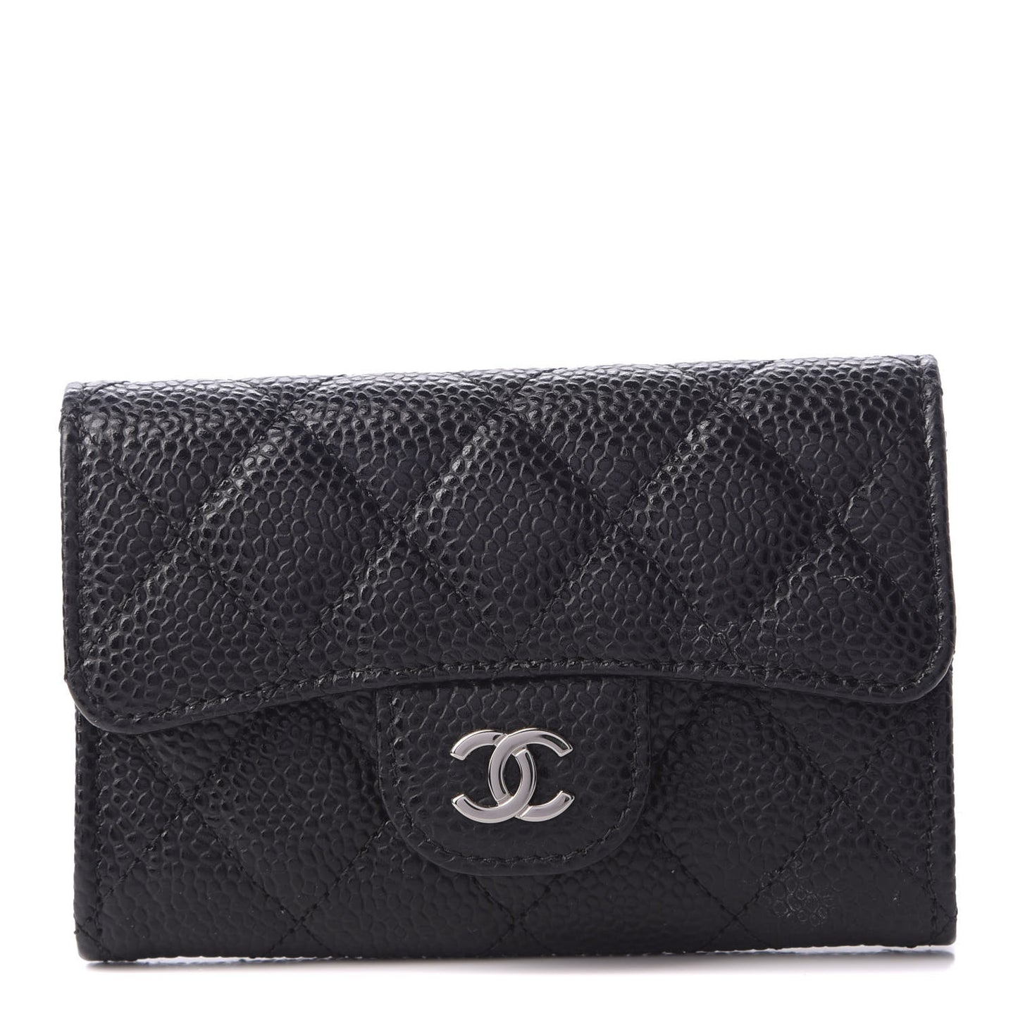 Caviar Quilted Flap Card Holder Black