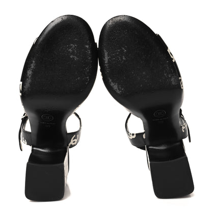 Chanel Printed Lambskin CC Platform Sandals 39 Black White 5 of 9