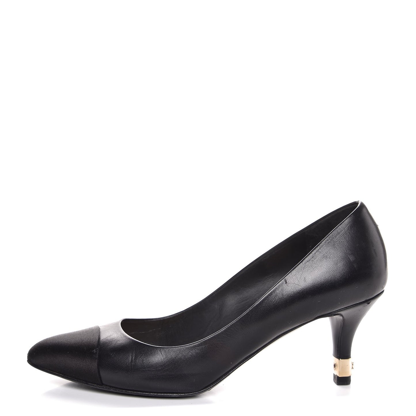Lambskin Satin CC Cap Toe Kitten Heel Pumps 34.5 Black