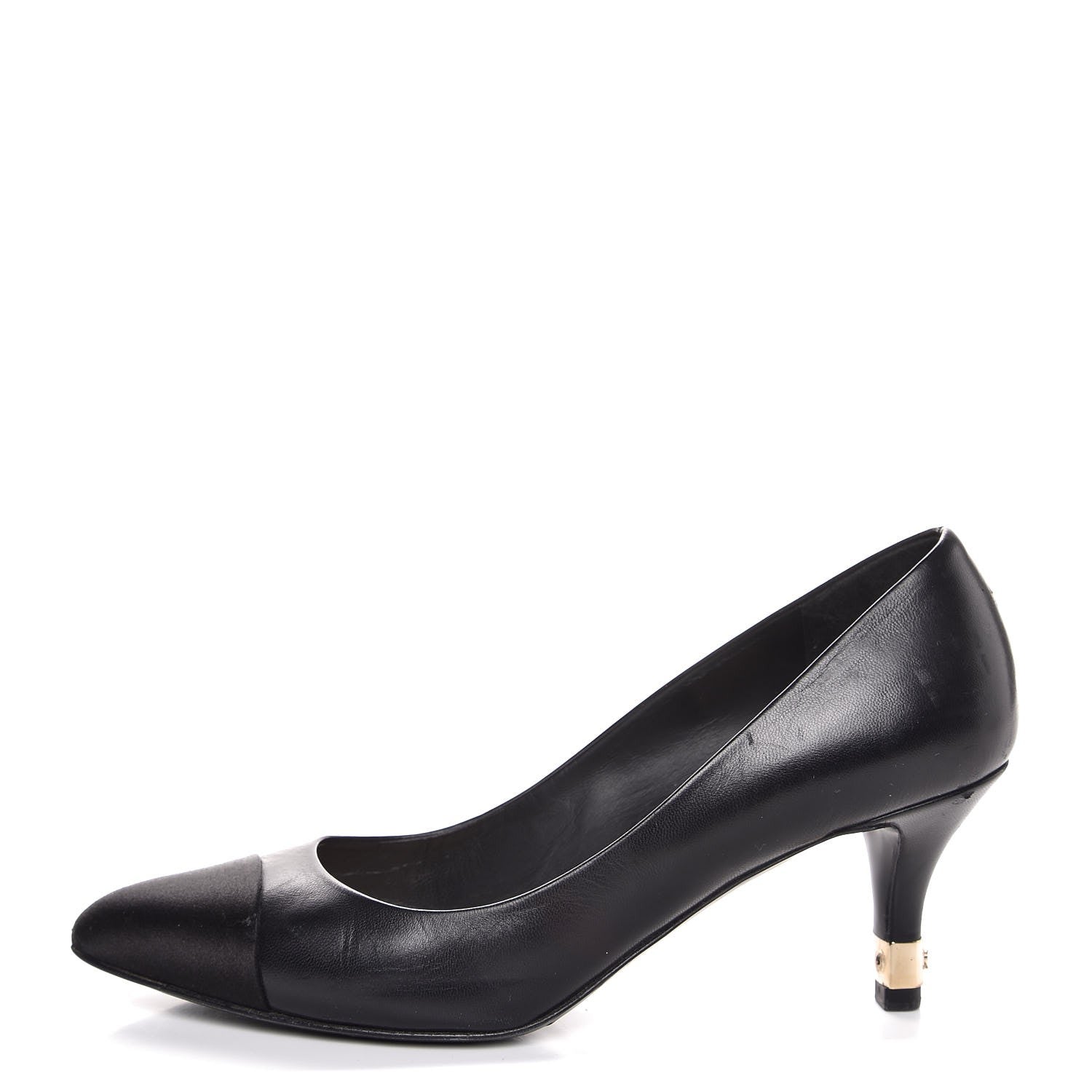 Chanel Lambskin Satin CC Cap Toe Kitten Heel Pumps 34.5 Black 1 of 12