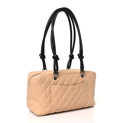 Chanel Calfskin Quilted Large Cambon Bowler Beige Black 3 of 9