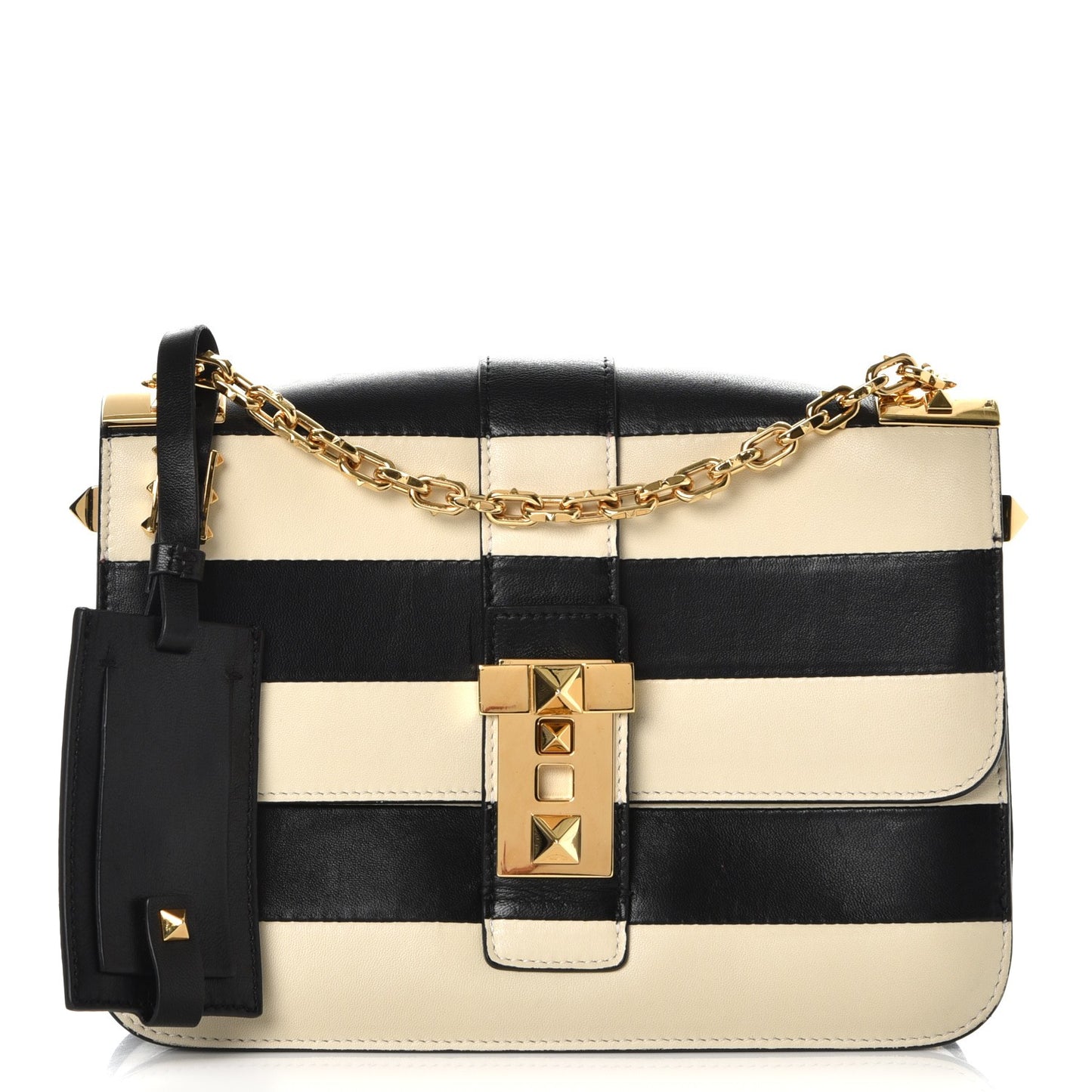 Nappa Striped B-Rockstud Flap Black Light Ivory