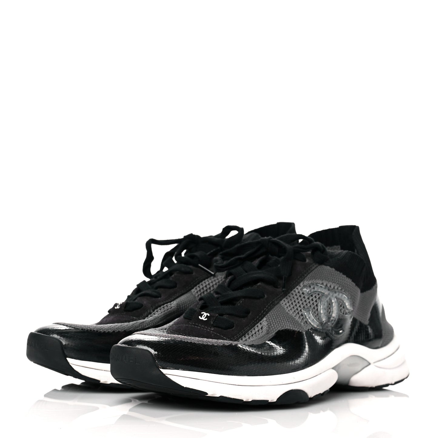 Fabric Calfskin Suede Mens CC Sneakers 45 Black Grey