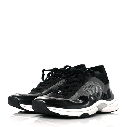 Chanel Fabric Calfskin Suede Mens CC Sneakers 45 Black Grey 3 of 8