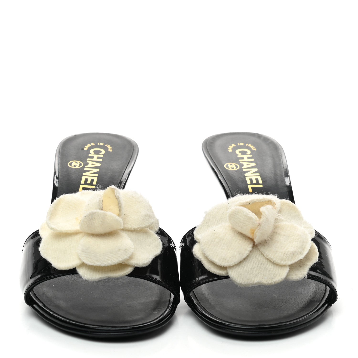 Chanel Patent Leather Camellia Mules 39 Black Ivory 2 of 7